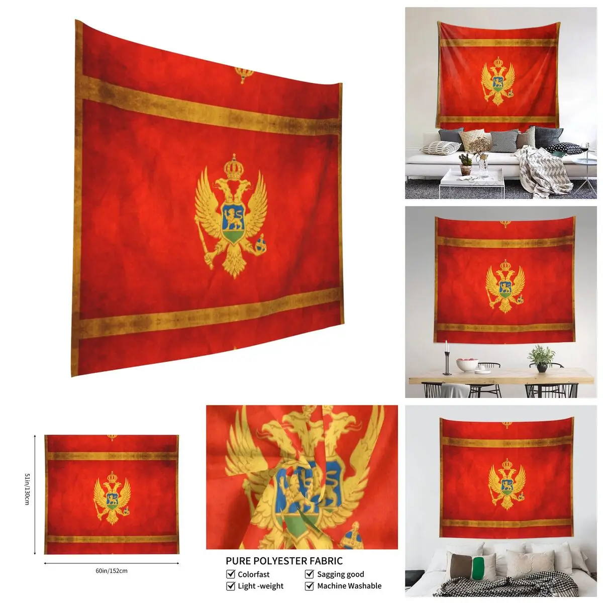 

Montenegro Montenegrin Flag National Flag Of Montenegro Tapestry Vintage Tapestries Print Humor Graphic R333 wall paintings