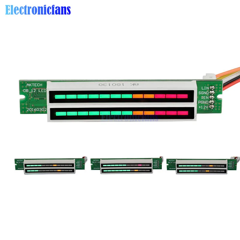 Mini Dual 12-bit LED Music Level Indicator Adjustable Light Speed VU Meter Stereo Amplifier Board with AGC Mode Diy KIT Assemed