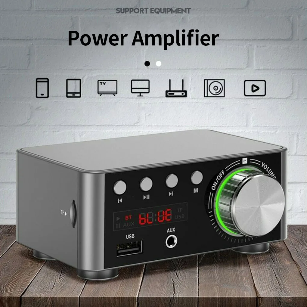 

Bluetooth 5.0 Power Amplifier U-disk TF Card Playback Stereo Digital Sound Power Amp, Silver