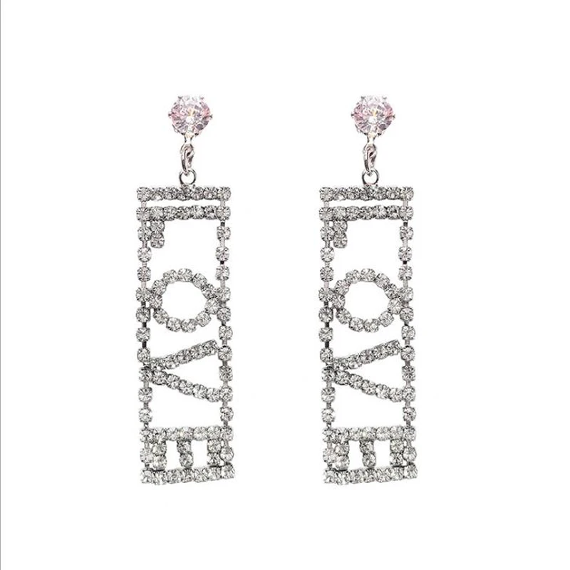 Новинка 2019 DIY сплав стразы буквы любовь висячие серьги для женщин модное