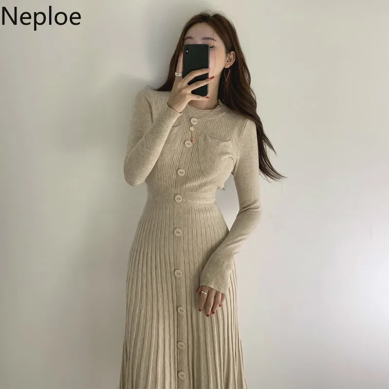 Neploe женское элегантное ТРАПЕЦИЕВИДНОЕ платье свитер с длинным рукавом высокой
