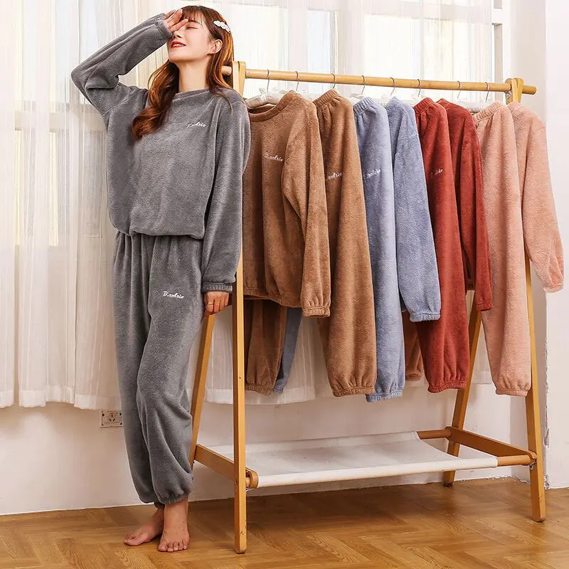 

Autumn and Winter New Thickened Warm Suit Coral Velvet Pajamas Home Leisure Large Loose Men's and Women's Home Clothes