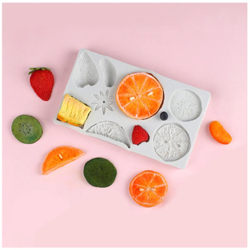 

Silicone Cake Mold 10 cavities with mixed fruit patterns Flexible Baking Pan Cake Border Topper Decoration Fruit Platter Dessert