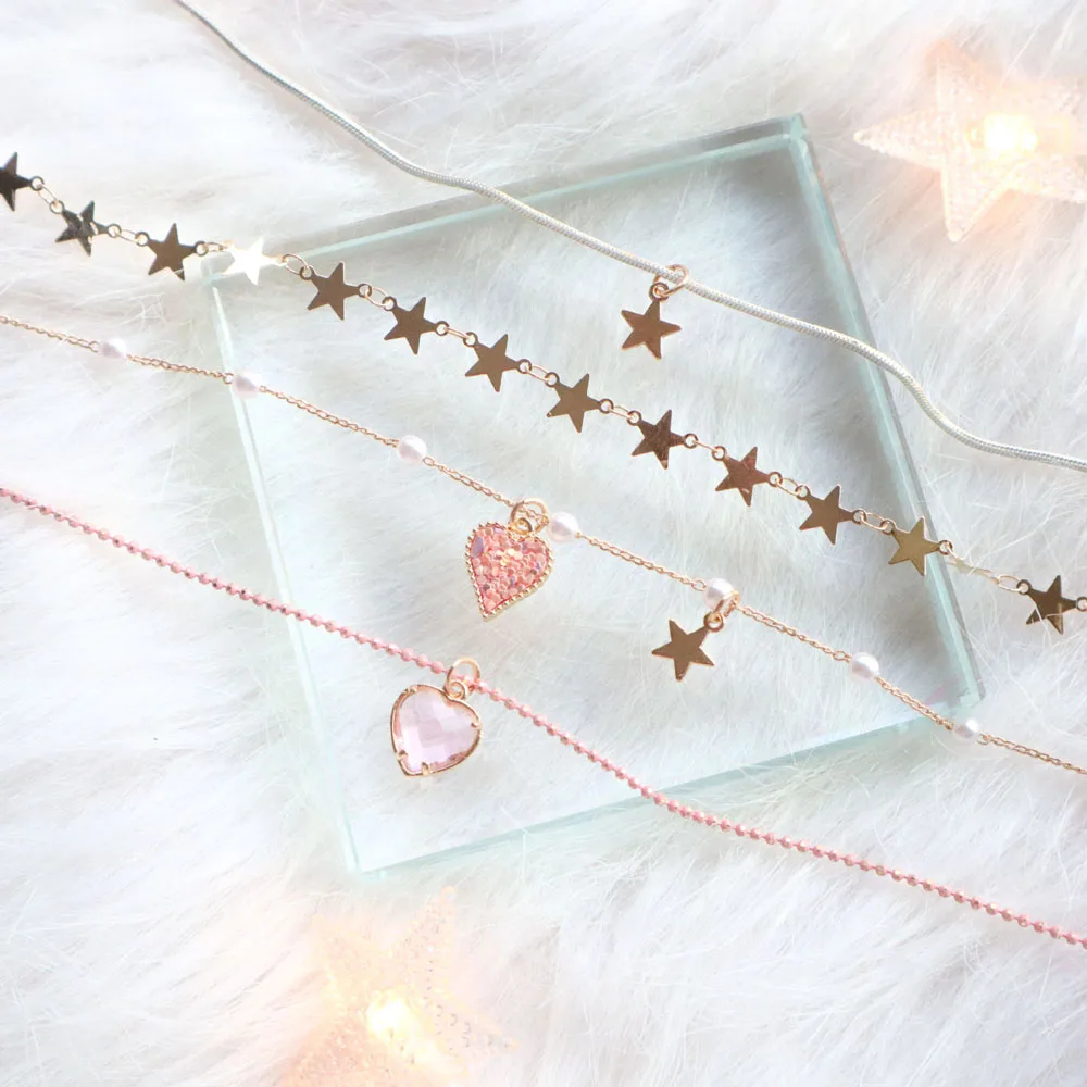 Япония Корея розовый кулон любовь Золотая Звезда Ожерелье Длинная цепочка для