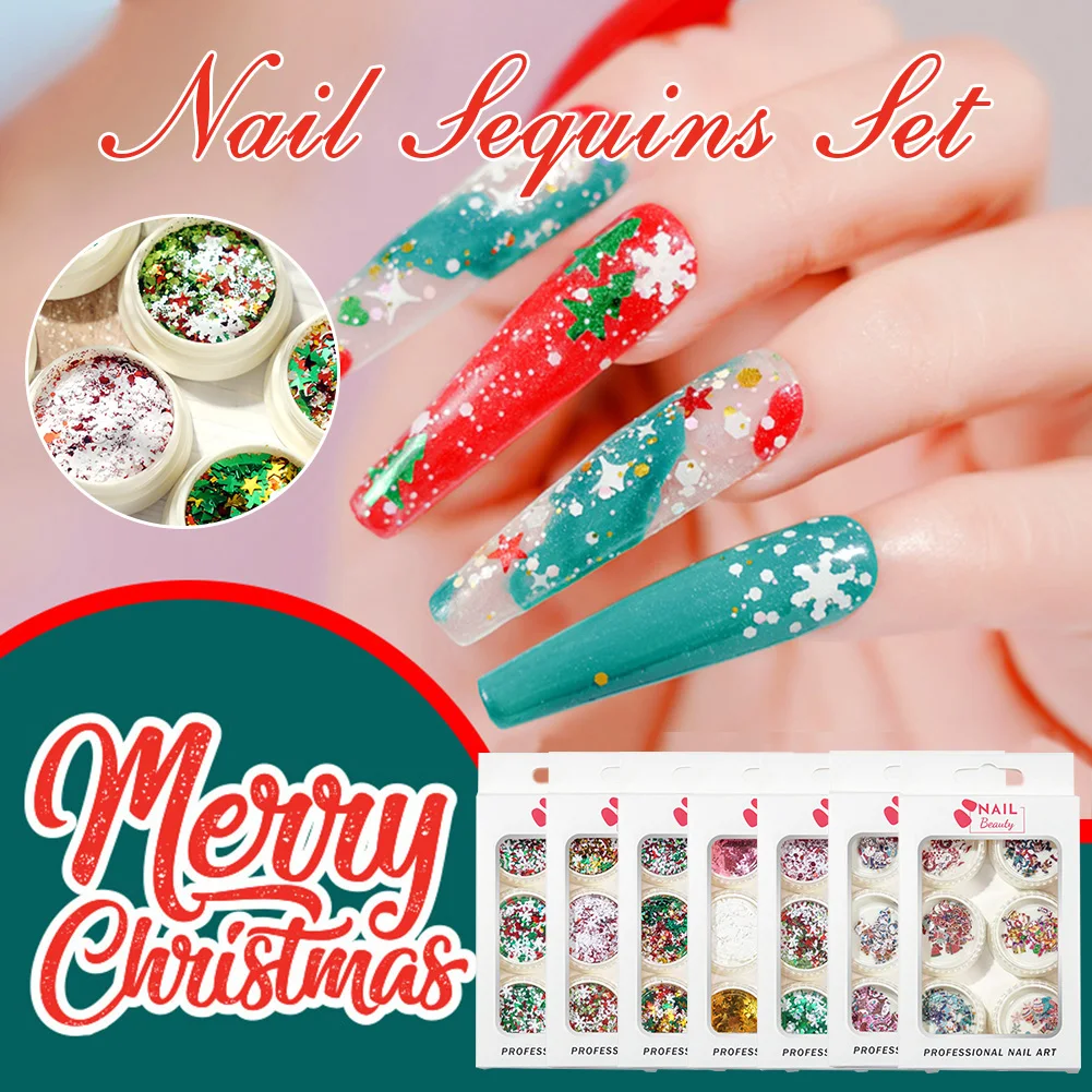 

Christmas Nail Sequins Set Nail Art Glitter Sequins Snowflakes Nail Decals Decoration for Christmas Party Date Perfect Gift