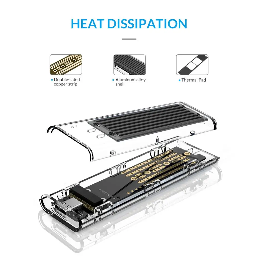 Внешний жесткий диск ORICO M.2 NGFF SATA SSD с 5 Гбит/с USB Type C прозрачный корпус чехол для