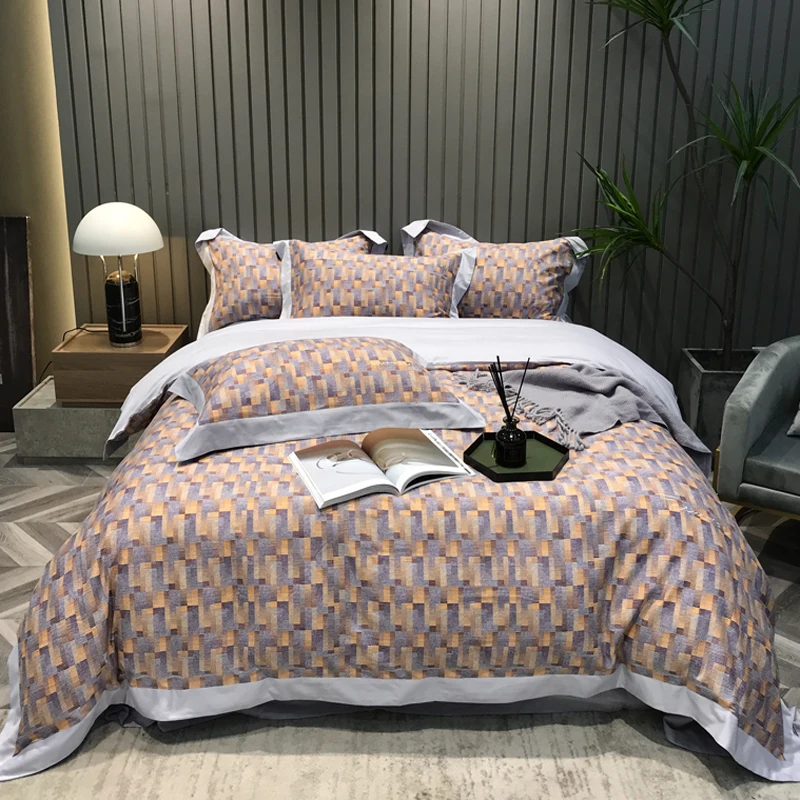 

American Style Light Luxury Bedding Set 80 Thread Long Staple Cotton Bedsheet Naked-Sleep Duvet Cover Pillowcase King Queen 4PCS