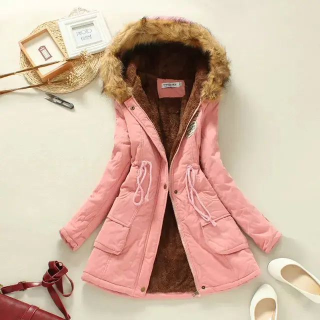 Winter New Korean Middle-length Cotton Clothing Women's Large-haired Lamb Velvet Jacket Plus Plus Thick Loose Cotton Clothing