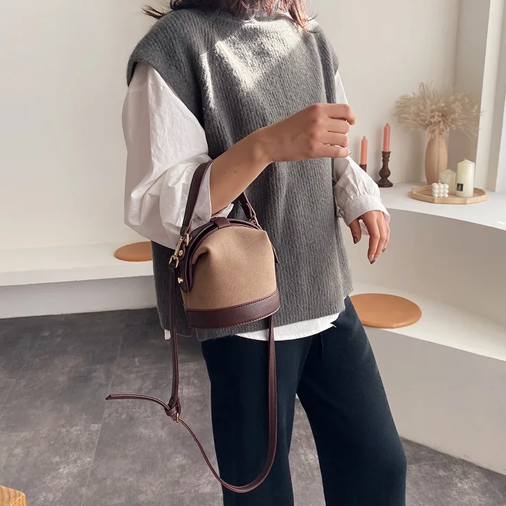 

2020 new casual handbags, trend korean version shoulder bag, trend women patchwork bucket bag, vintage woman messenger bag