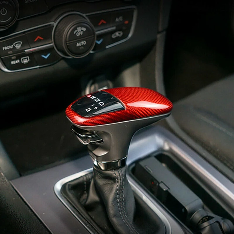

Auto Carbon Fiber Gear Shift Knob Cover Sticker Trim for Dodge Challenger Charger 2015-2020 Accessories Red