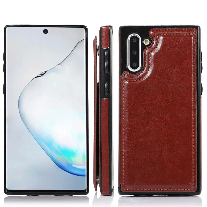 Коричневый Держатель для карт, чехол-кошелек для samsung Galaxy Note 10 Pro 9 8 S10 S9 S8 Plus S10e чехол для samsung Note10, кожаный чехол с подставкой - Цвет: Коричневый