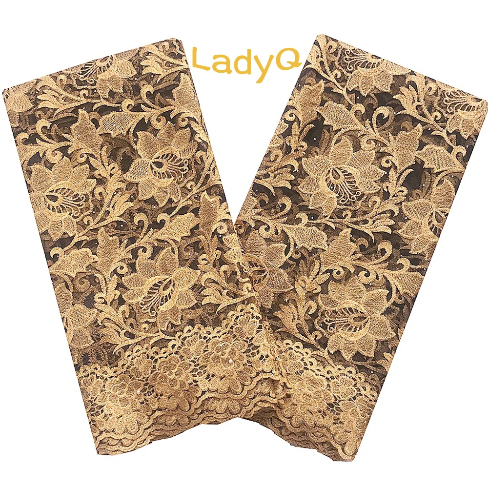 

Металлические желтые кружевные ткани, тюль, кружевная ткань с бусинами и камнями, синее 2020, Африканское кружево, 5 ярдов, швейцарская белая к...