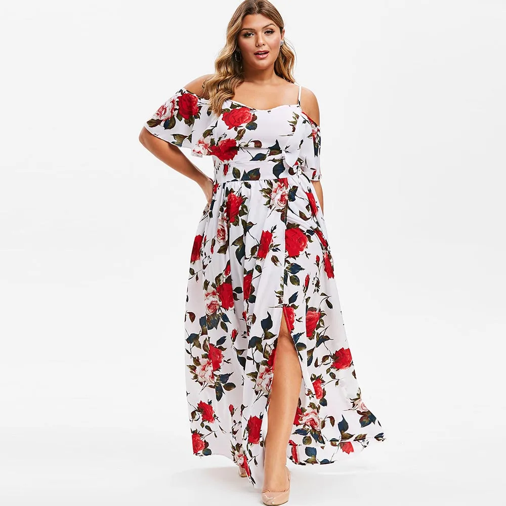 ROSEGAL размера плюс Цветочное платье с открытыми плечами а силуэт на тонких