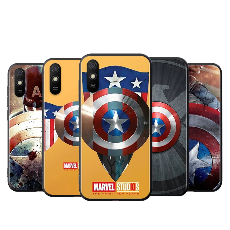 

For Xiaomi Redmi K40 Gaming K30i K30T K30S K30 Ultra K20 10X Pro 5G Black Phone Case Marvel Captain America Shield Soft Cover