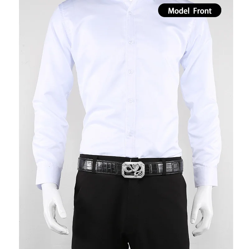 McParko Crocodile Belt Mens Leather Belts With Buckle Luxury Animal Design Genuine Leather Waist Belt with rhinestones Buckle