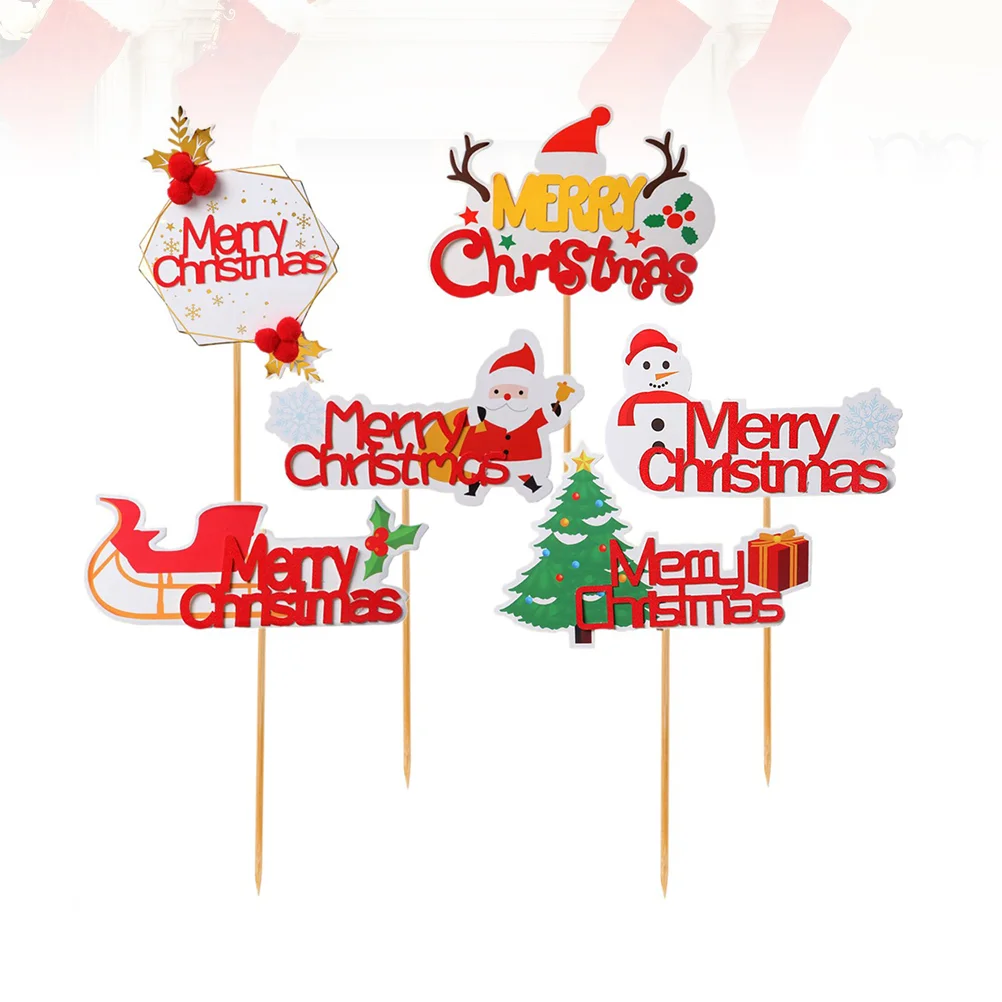 

6pcs Christmas Elements Design Cake Topper Cake Picks Cake Decorations Supplies