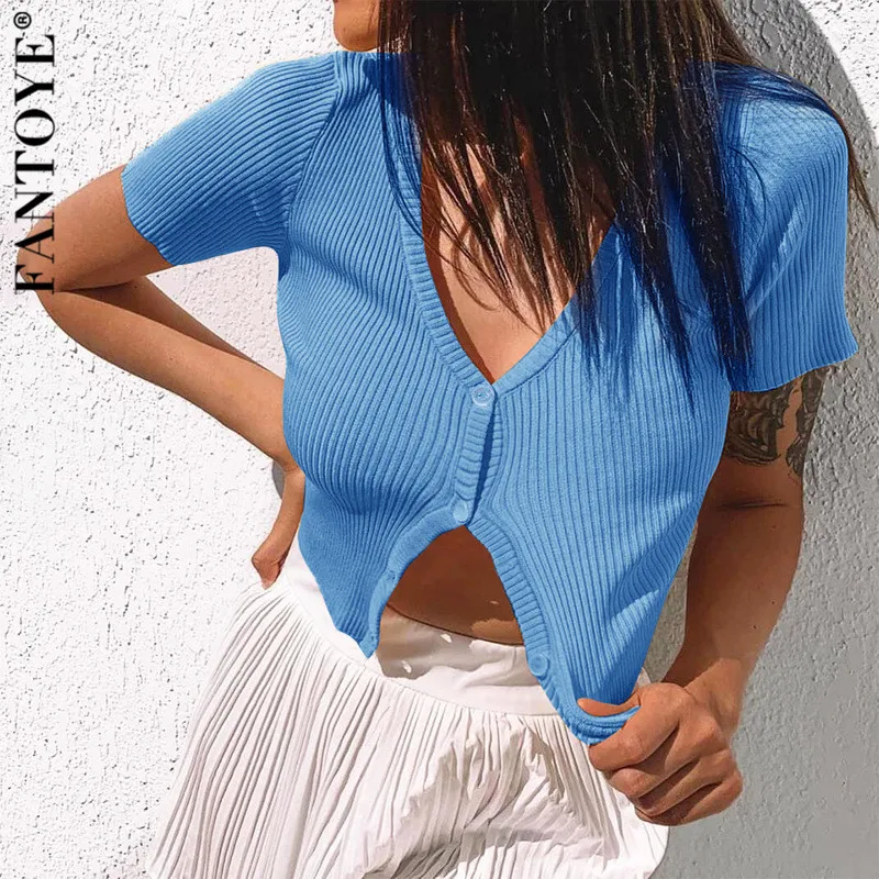 Женский укороченный топ FANTOYE повседневный облегающий жилет с коротким рукавом и v