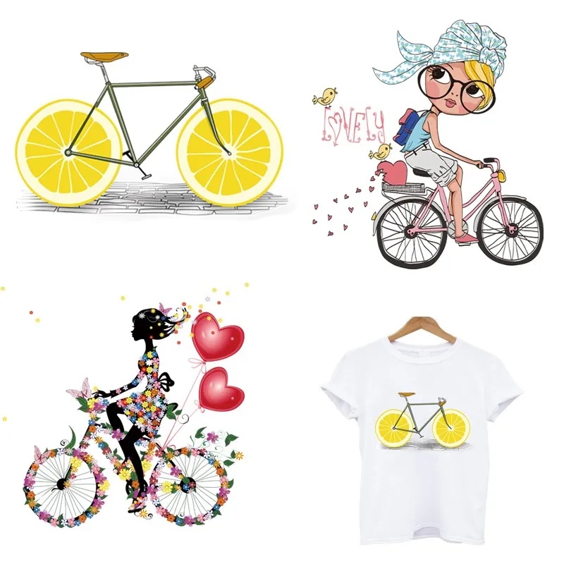 

fruit bicycle Stripes iron on heat-sensitive Patches Appliques thermo Stickers on clothes transfer fusible clothing custom Patch