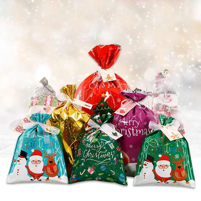 

Christmas Drawstring Gift Bags Cookies Candy Packaging Bag Present Pouch Santa Claus Gift Packaging Bag Decoration Holiday Favor