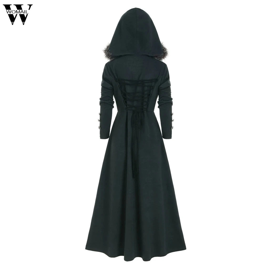 Womail женское готическое стимпанк длинное пальто на шнуровке с капюшоном куртки