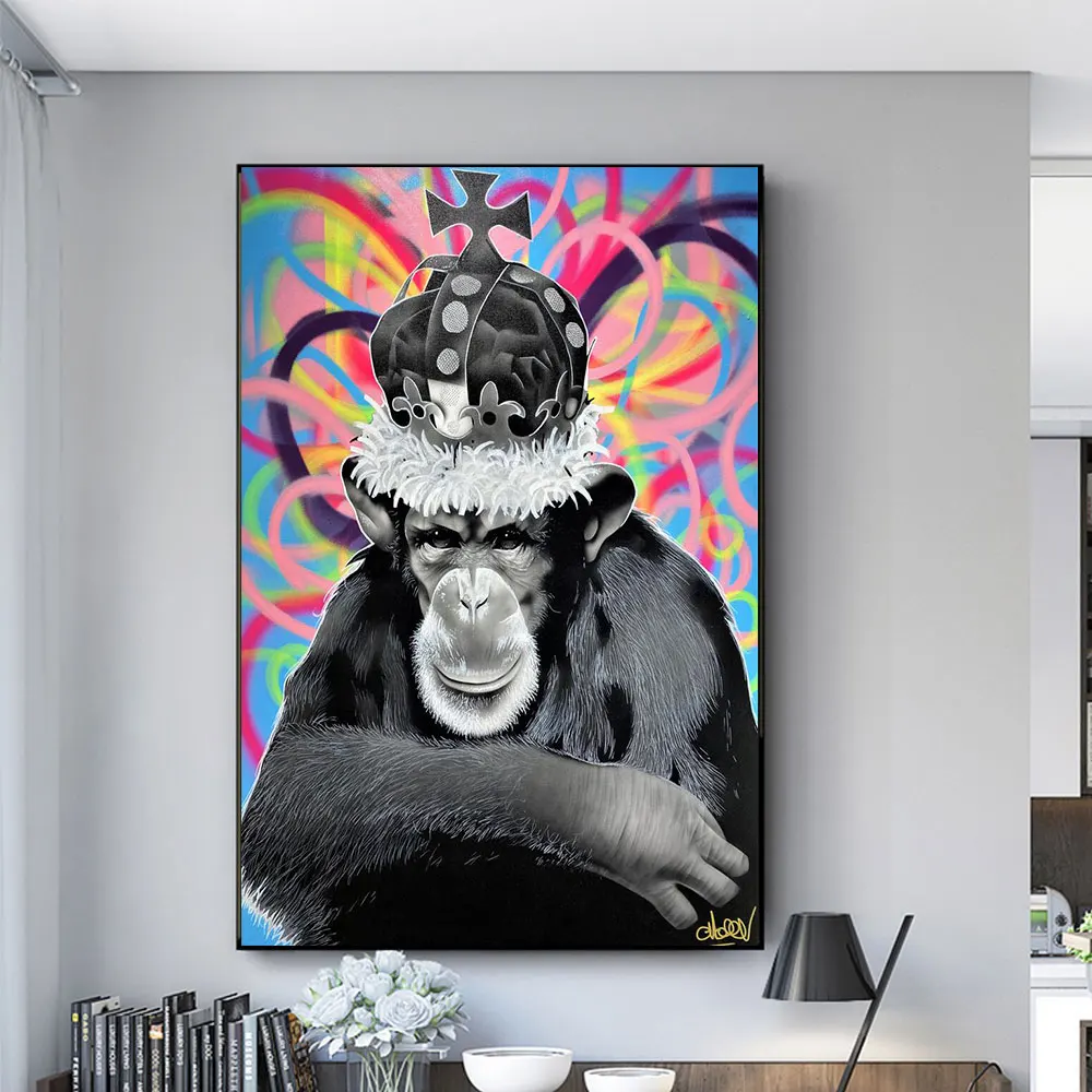 

Abstract Wearing Crown Gorilla Monkey Orangutan HD Posters Prints Wall Art Canvas Painting Picture Modern Home Living Room Decor