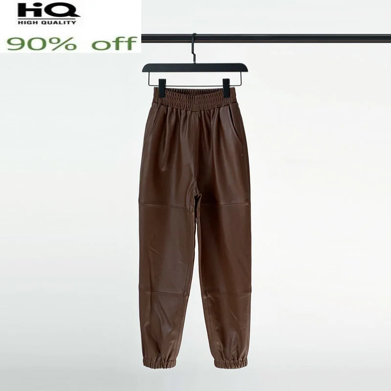 

Korean Fashion Trousers for Women 100% Sheepskin Leather Pants Female Harem Pants Spring 2022 Pantalones De Mujer Pph4066