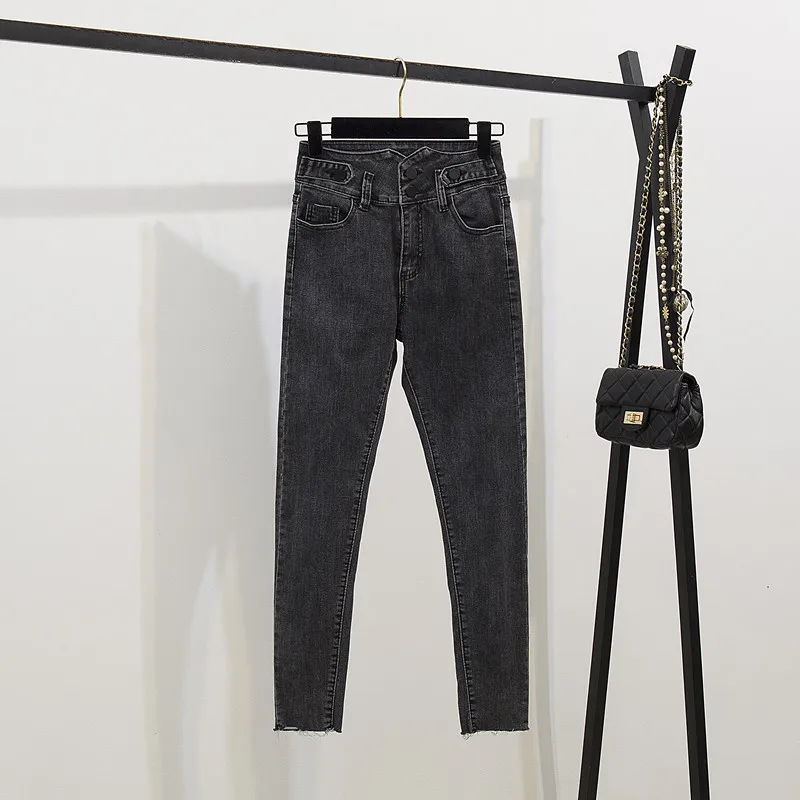 Black trousers Радужный полосатый свитер женский осенний корейский модный женский комплект из 2 предметов Свободное пальто обтягивающие эластичные джинсы с высокой талией комплект из двух предметов - Цвет: Black trousers
