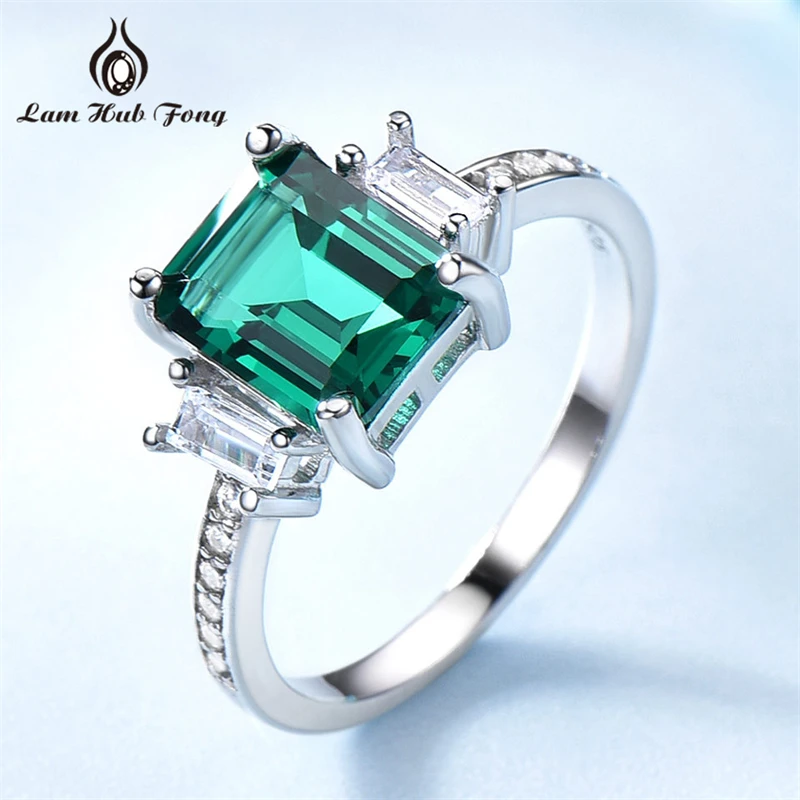 

Classic Real 925 Sterling Silver Rings Simple Square Created Emeralds Women's Rings Wedding Rings Fine Jewelry Gift for Women