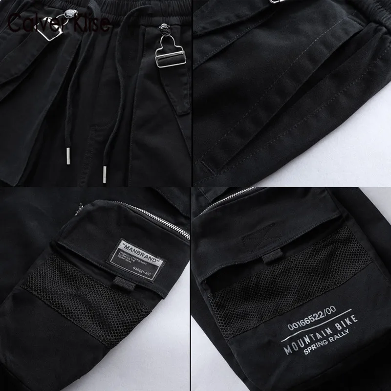

Calver Klise Ribbon Buckle Multi-Pockets Harem Joggers Pants Hip Hop Streetwear Mens Casual Zipper Cargo Sweatpants Trousers