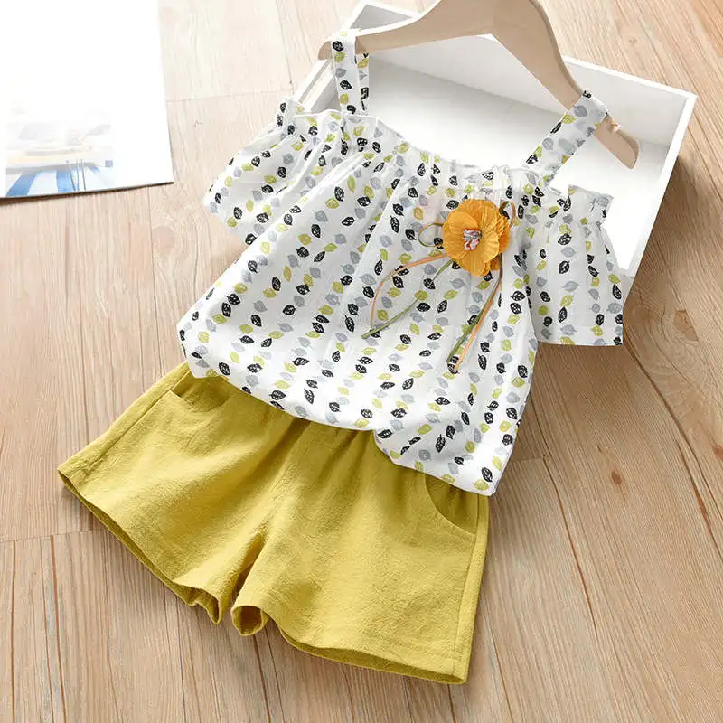 Летние комплекты одежды для девочек модные детские топы без рукавов + платье