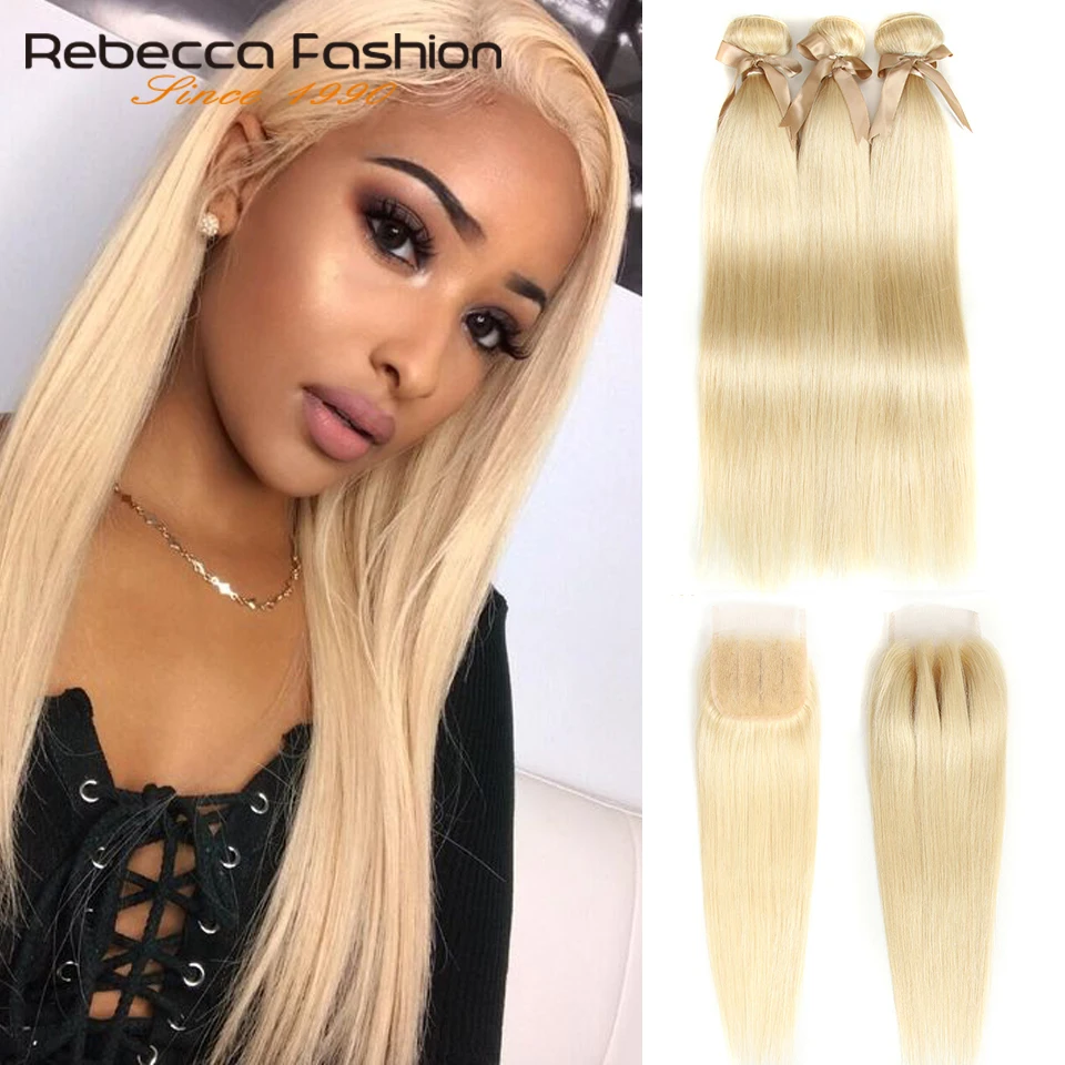 

Rebecca 613 Bundles With Closure Malaysian Hair Weave Bundles Straight Remy Human Hair Honey Blonde Bundles With Closure