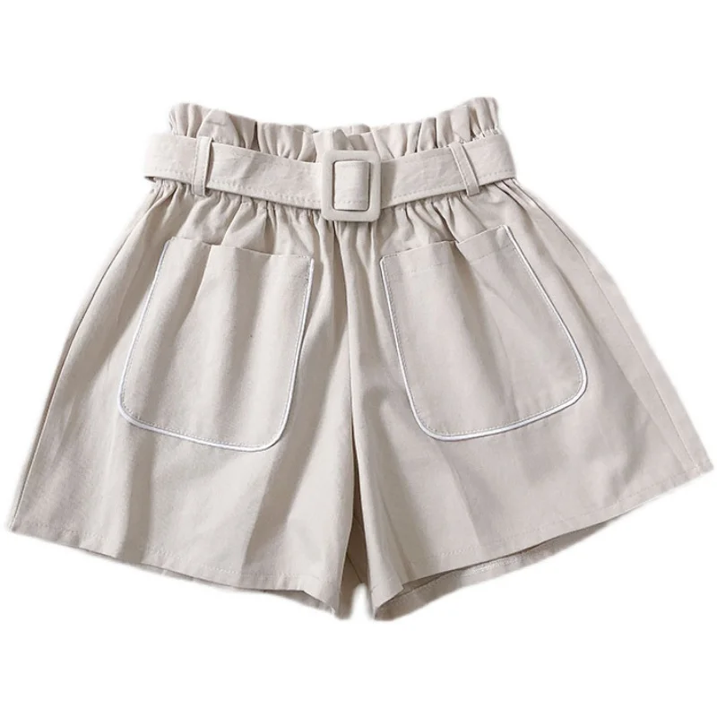 

Kimutomo Large Pocket Casual Shorts 2021 Spring Summer New Women's Korean Loose High Waist Slim Wide-leg Bottoms with Belt