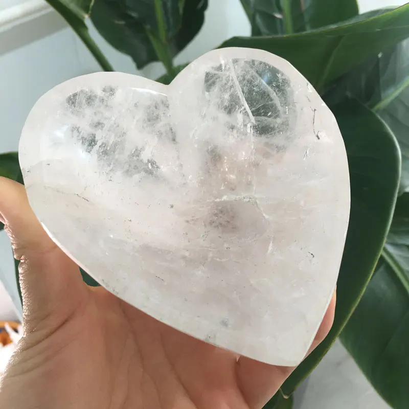 

High Quality Natural Clear Quartz Heart Shape Crystal Bowl Hand Carved Rough Stone Healing Gemstone Home Decor JYX