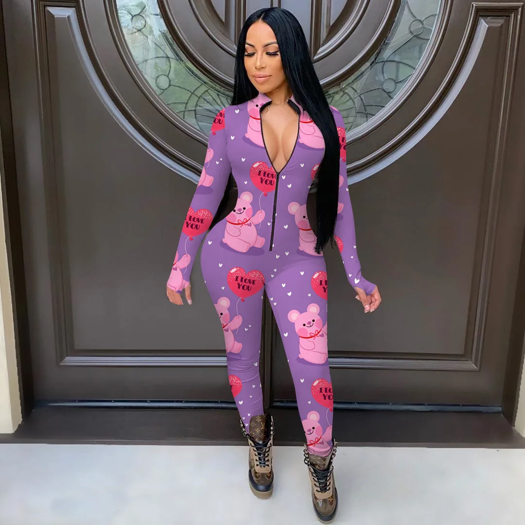 

hirigin Streetwear Zipper Sexy Bodycon Jumpsuit Women Romper Activewear One Piece Outfit Long Sleeve Jumpsuit Female 2021