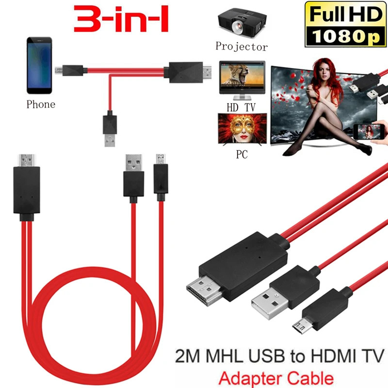 2 м MHL Micro USB к HDMI 1080P телевизионный HD кабель адаптер для универсальных телефонов Android