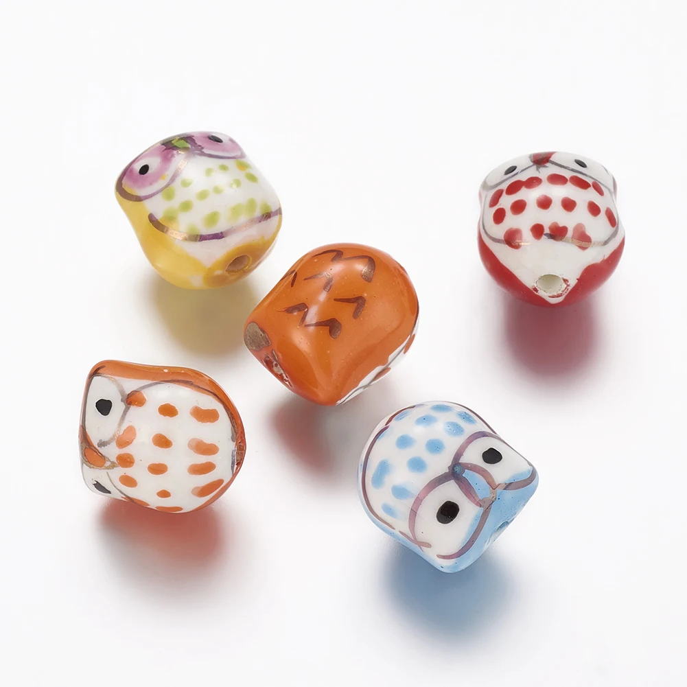 

10Pcs 17x15mm Cute Owl Shape Ceramic Beads Animal Porcelain Loose Bead Charm For Bracelet DIY Craft Jewelry Making Accessories