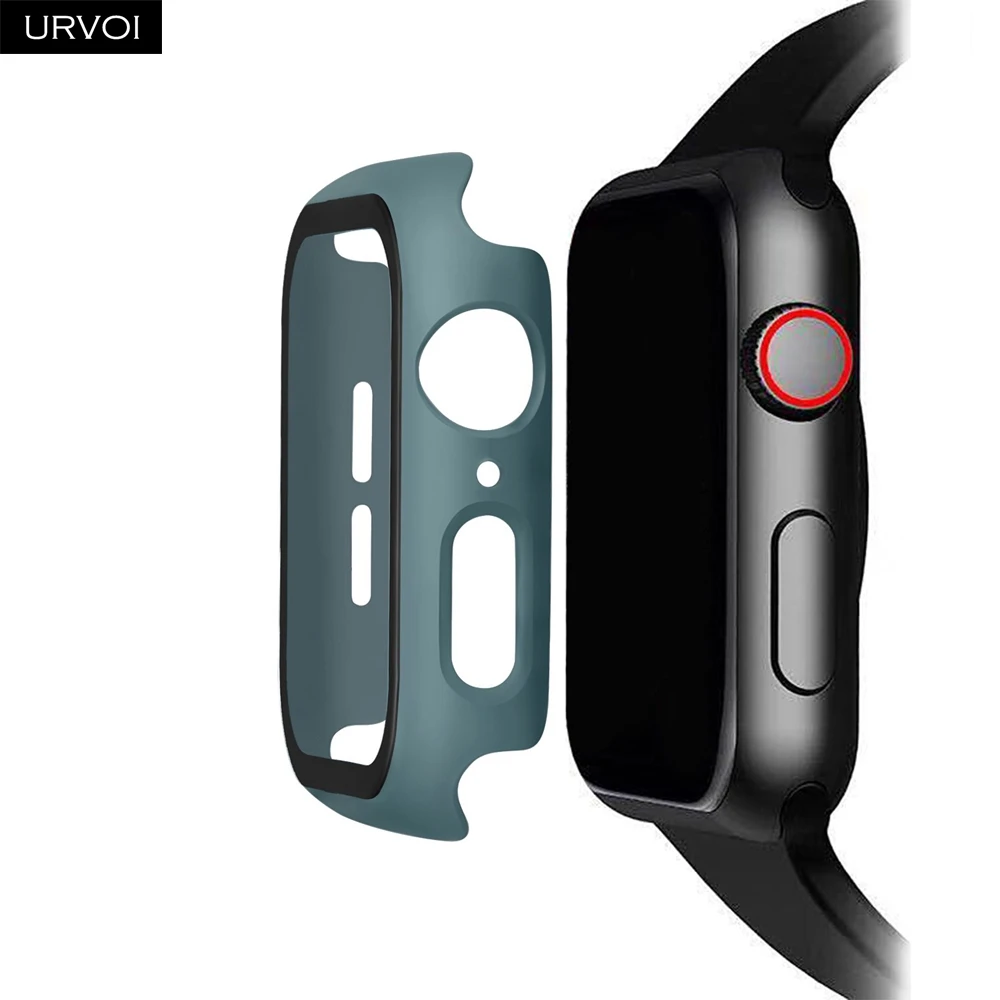 Pine Green URVOI полное покрытие для Apple Watch series 5 4 3 2 Чехол 40 44 м матовый пластиковый бампер с закаленным стеклом для iWatch Pine Green band - Цвет: Pine Green