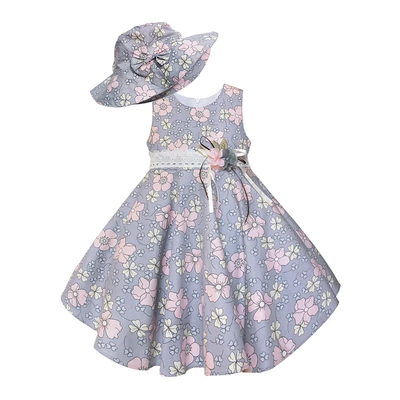 

2021 Light Floral Pattern Summer Baby Girl Dress Cotton Sleeveless Children Princess Dress Girl Casual Girls Clothes 2 to 8 Year
