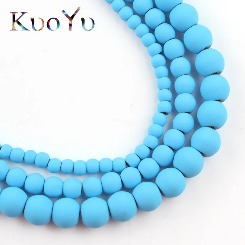 Матовая небесно-голубые резиновые гематит камень круглые бусины Свободные Spacer