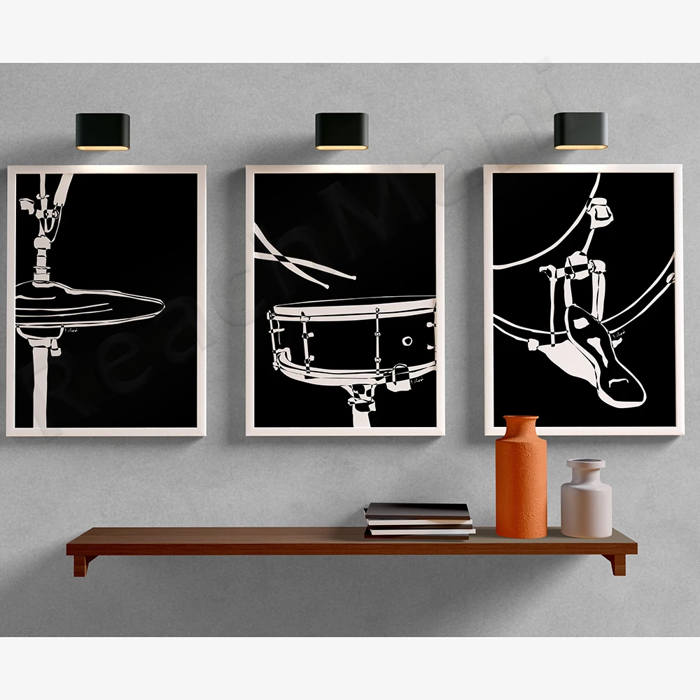 

Drum Set Wall Art, Drums Poster, Minimalist Black and White Digital Art Print, Music Room Decor, Music Studio Decor, Gift