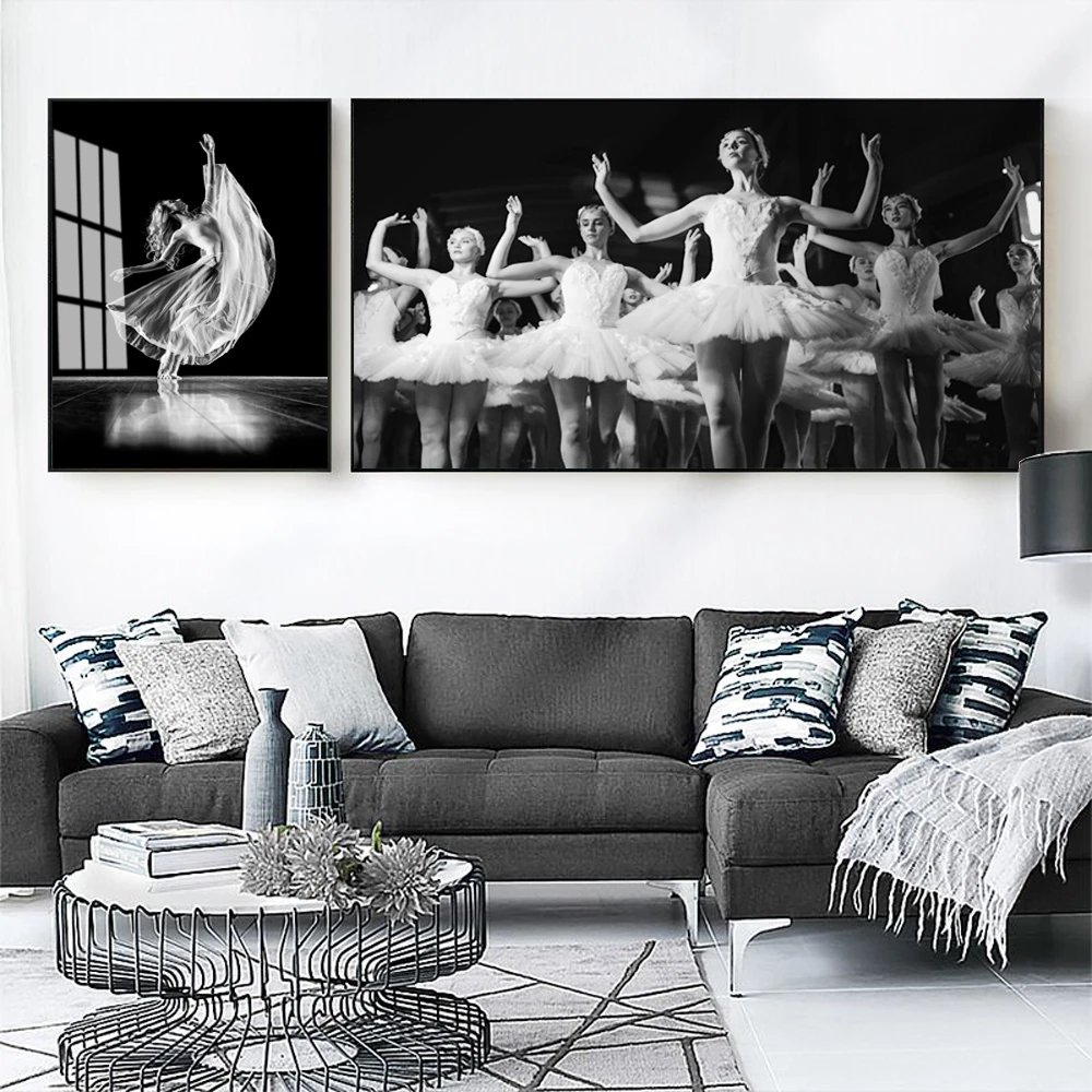 

Modern style elegant dancer Ballet Girl oil painting black and white canvas mural living room bedroom decorative art painting