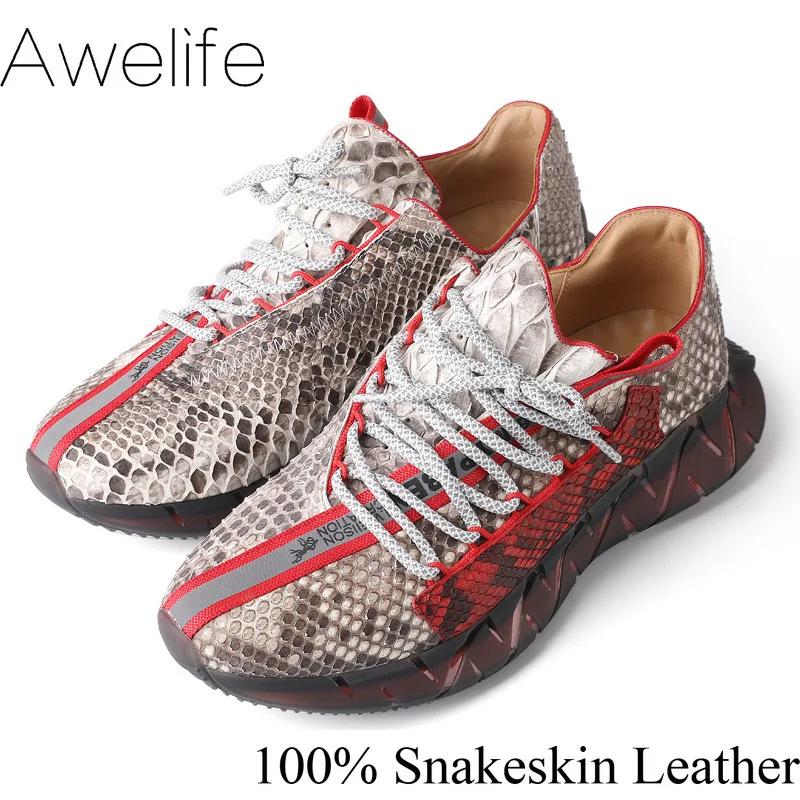 

Snakeskin casual men's shoes Leather Shoes sports shoe leather breathable lace-up leather running shoes
