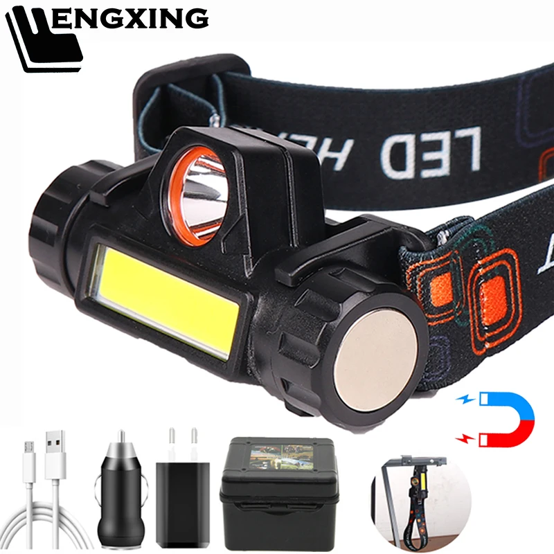 Портативные светодиодные фары XP G Q5 Встроенные 18650 Водонепроницаемого Фара COB