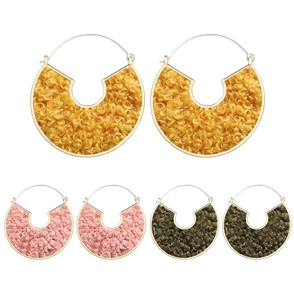 Полукруглые плюшевые серьги ретро темперамент c-тип женские трендовые модные