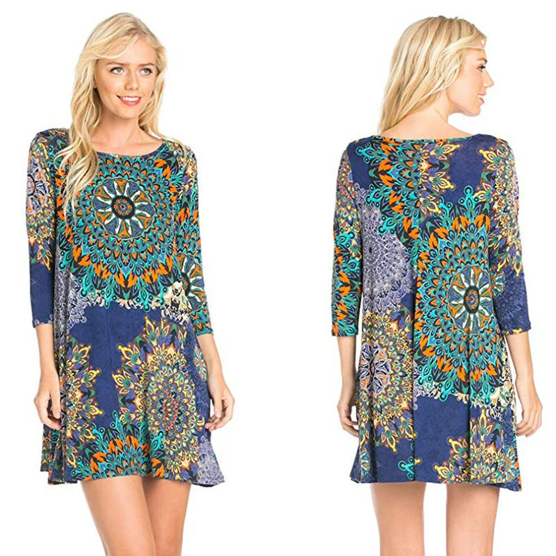 

African Dress for Women 2021 Summer New Half Sleeve Floral Printed Round Collar Vest Dresses Casual Loose Vestidos Plus Size