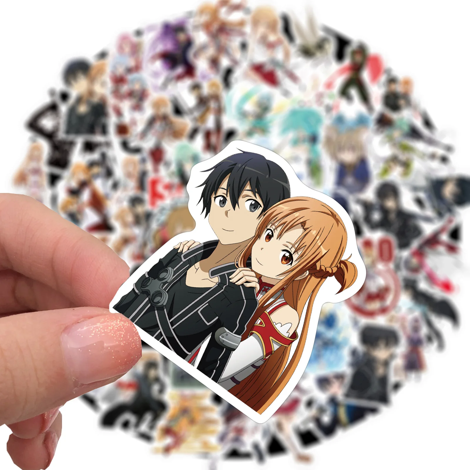 Sword Art-pegatinas de Anime para maleta, Laptop, equipaje, monopat&iacute;n, guitarra, dibujos animados, regalo para ni&ntilde;os, calcoman&iacute;as de juguete, 10/100 Uds.-1