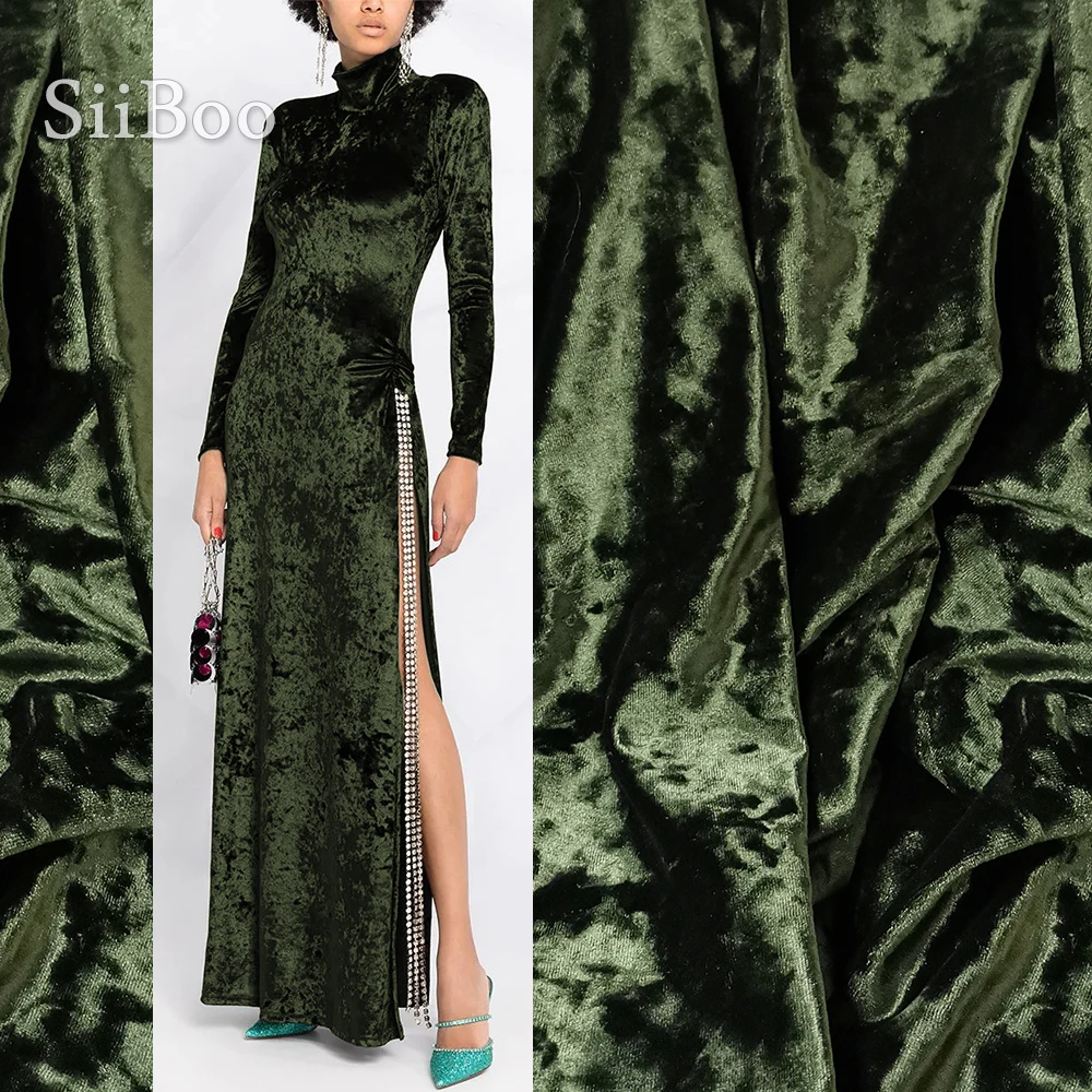 Темно-зеленая велюровая ткань бархатная тянущаяся в Корейском стиле одежда для