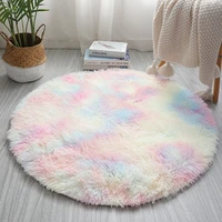 60cm rainbow polyester round fluffy rugs anti skid shaggy room carpet floor mat bedroom home decoration children play women yoga