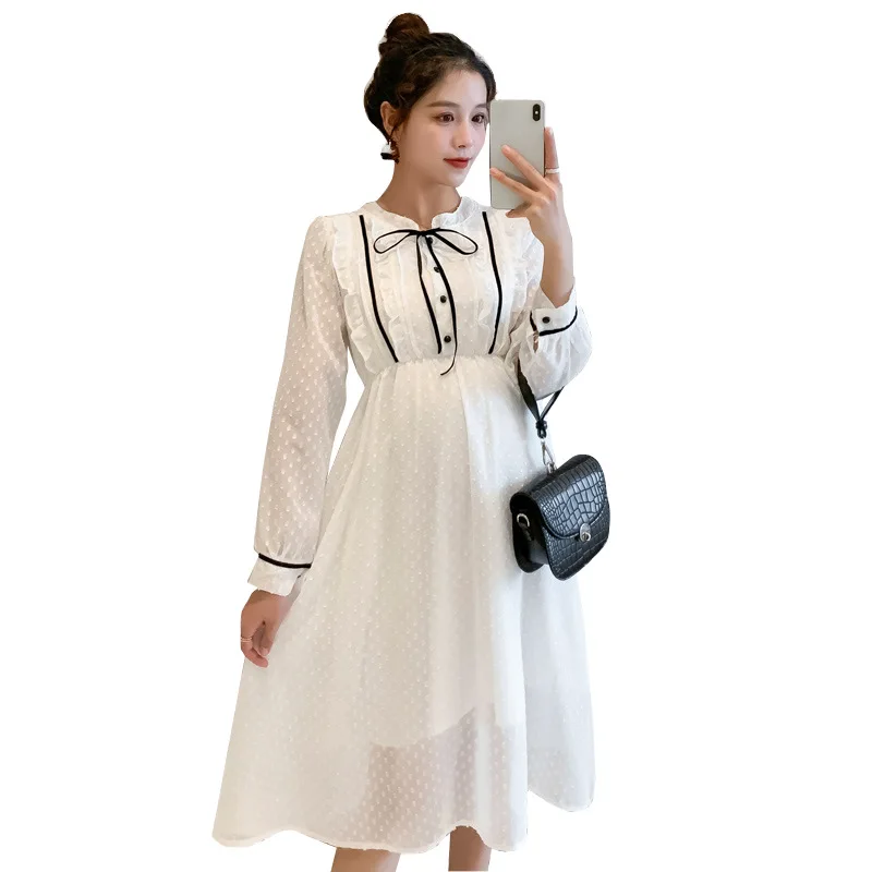 

Pregnancy Dress Long Sleeve Loose Medium Length Lace Pregnancy Clothes Elegant Maternity Dresses Gown Maternity Clothes