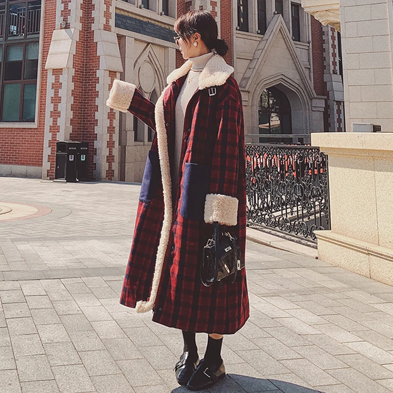 Женское зимнее пальто-поло с воротником из овечьей шерсти хлопковое пальто в